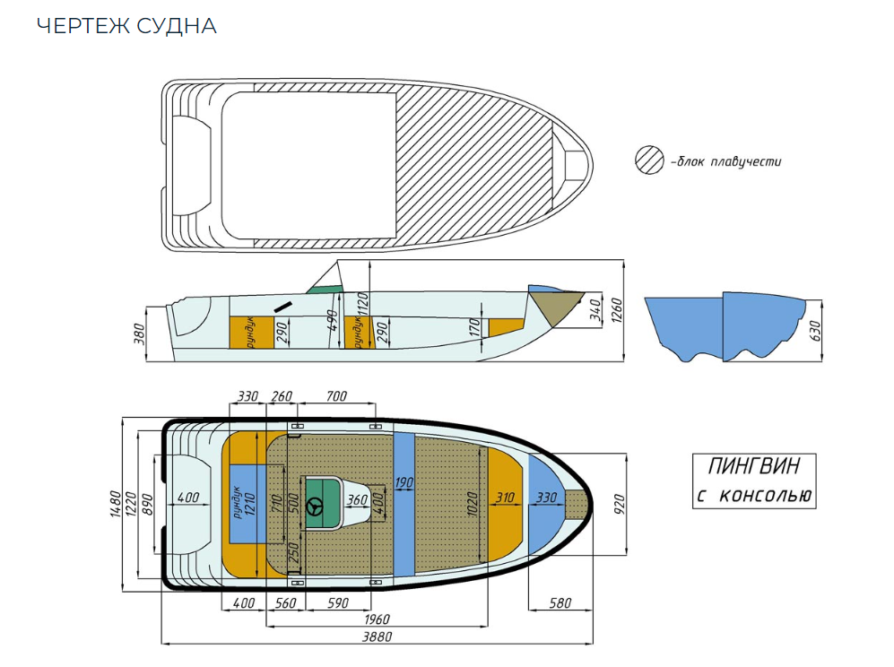 Стеклопластиковая лодка Пингвин с консолью (тримаран) в Батайске